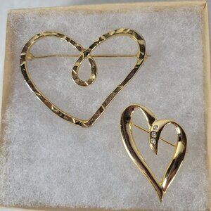 Vintage Gold-Tone Crystal Elegant Classic Abstract Love Mother Heart Brooch Set